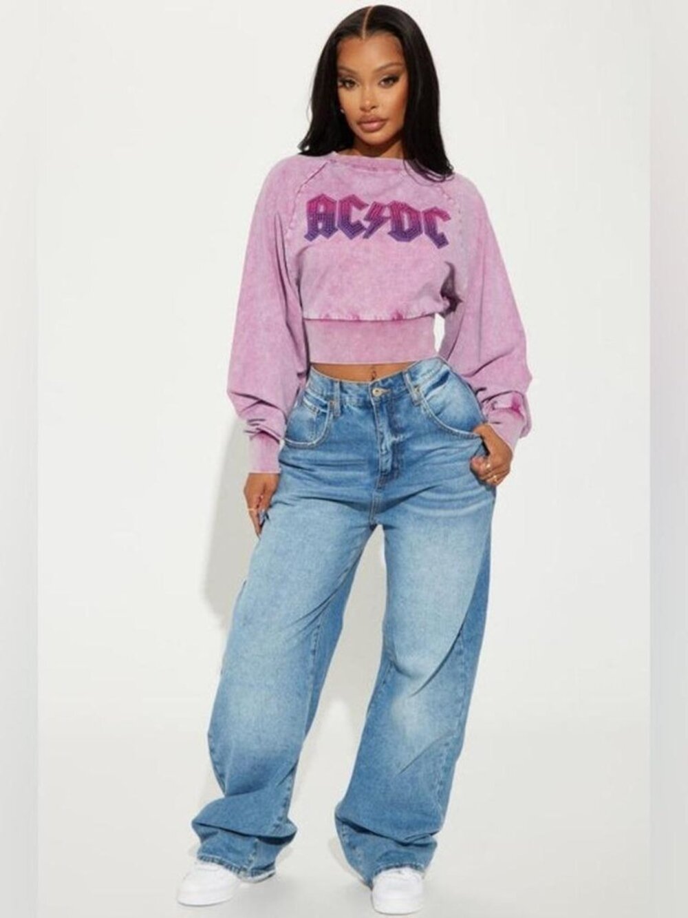 Women's ACDC Rhinestone Cropped Sweatshirt